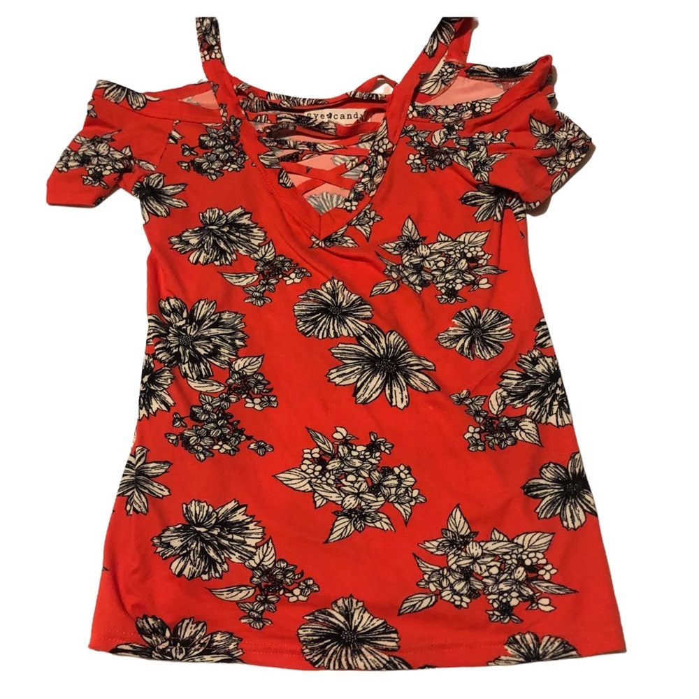 Eye Candy shirt Size M. Love the bright orange in this top. Like new